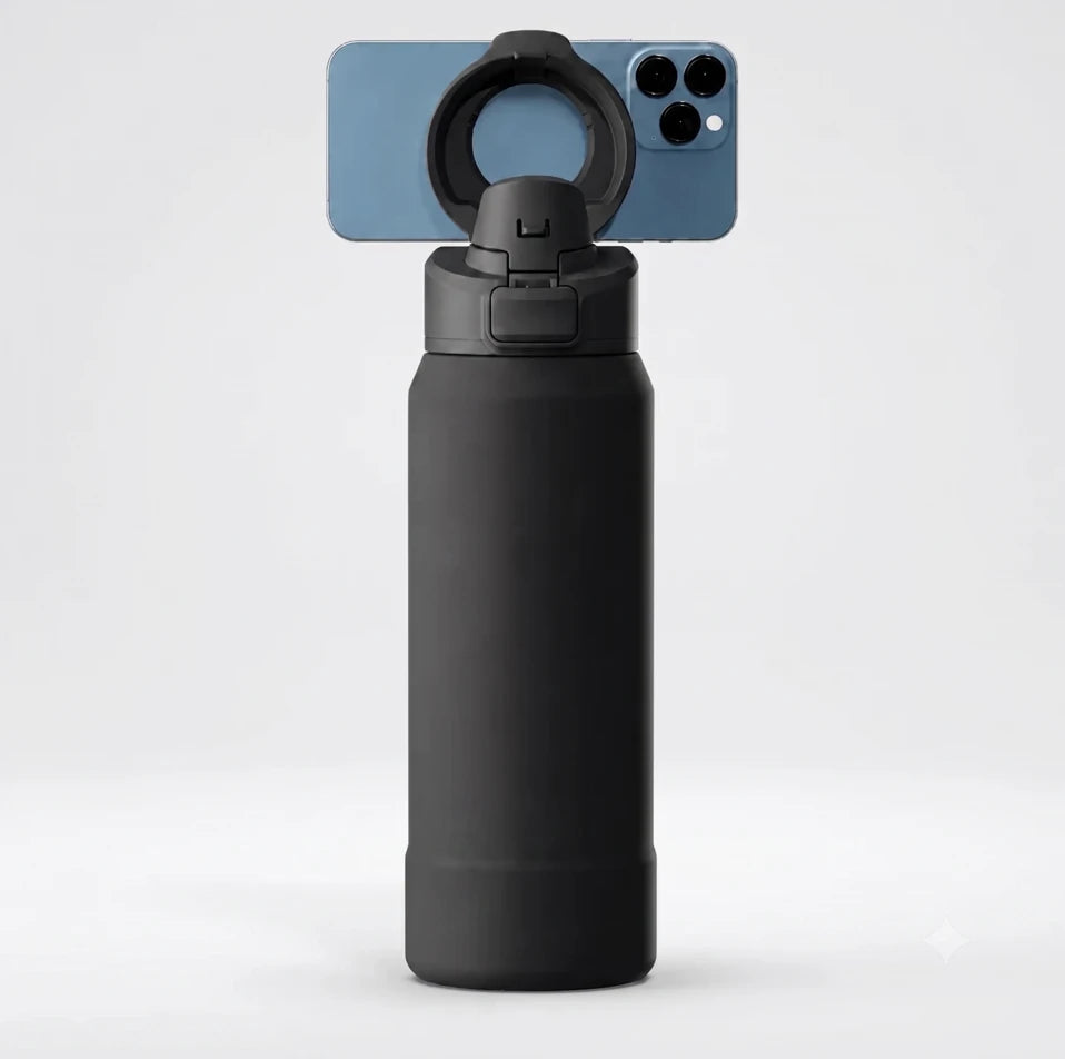 Magnetic Stainless Steel Water Bottle with Phone Holder