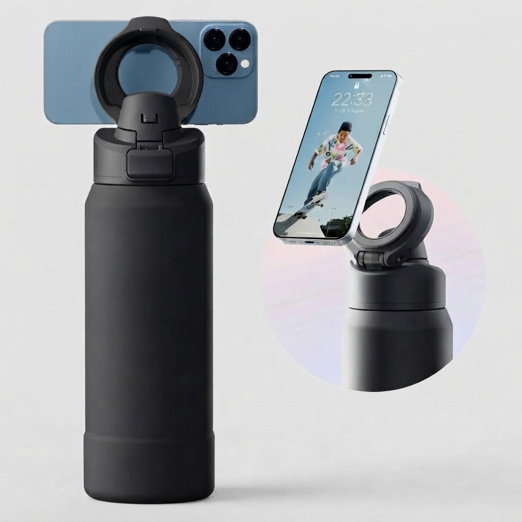 Magnetic Stainless Steel Water Bottle with Phone Holder