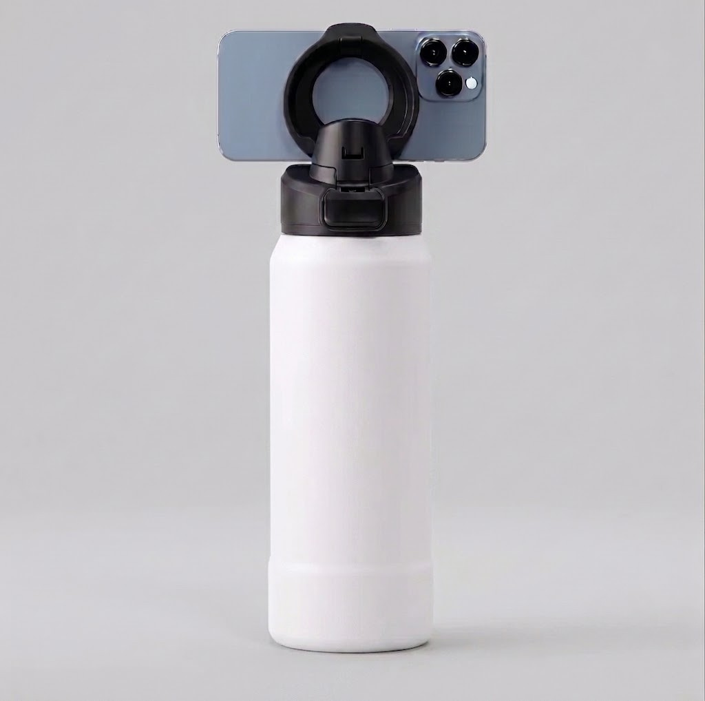 Magnetic Stainless Steel Water Bottle with Phone Holder